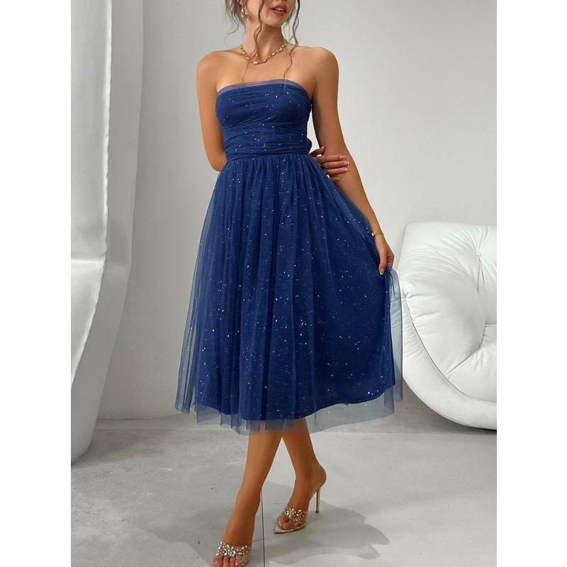 Платья для весны и лета Женское вечернее платье средней длины с высокой талией из сетки