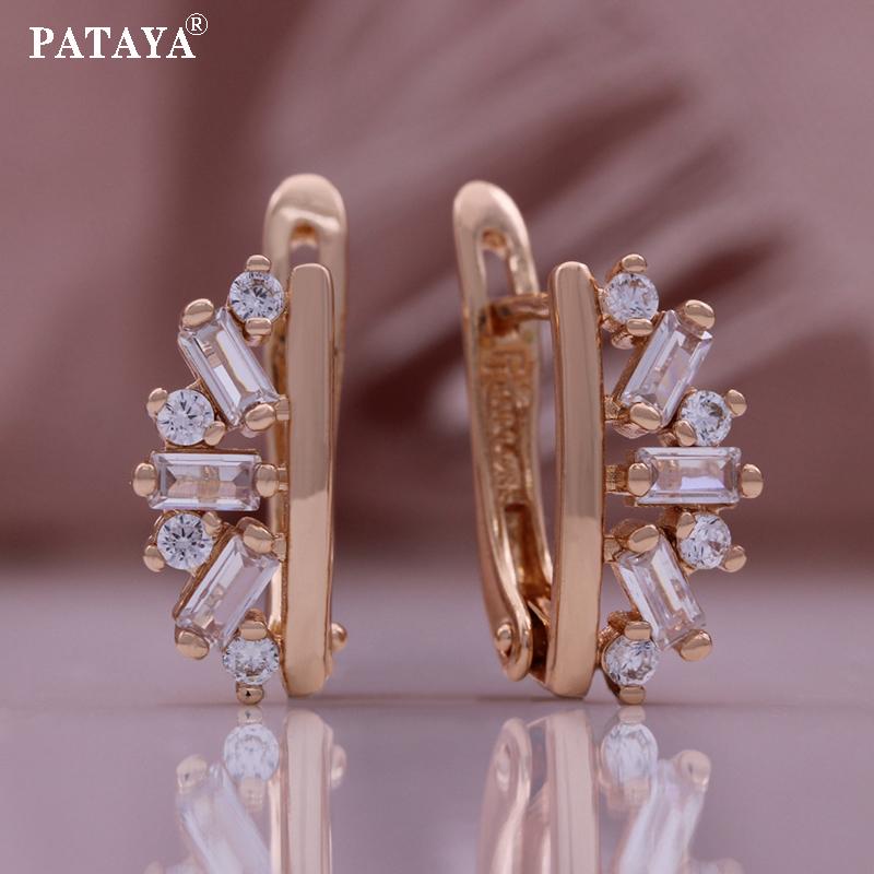 PATAYA Серьги квадратного типа из розового золота с белым искусственным цирконом, свежие и оригинальные серьги