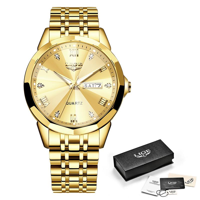 LIGE Новые мужские модные часы, роскошные деловые кварцевые часы из нержавеющей стали, водонепроницаемые часы, ночное свечение, дата, хронометр, часы