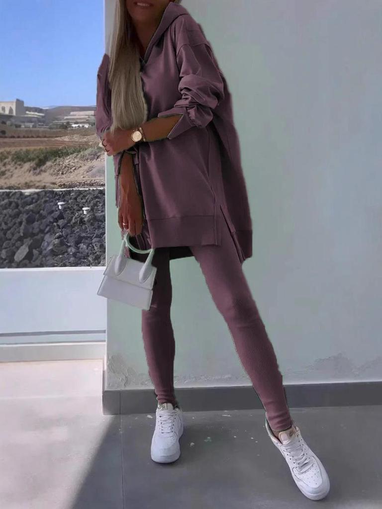 Женский повседневный спортивный костюм - Толстовка с капюшоном и облегающие брюки