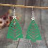 Christmas Tree Hollow Pattern Wooden Earrings