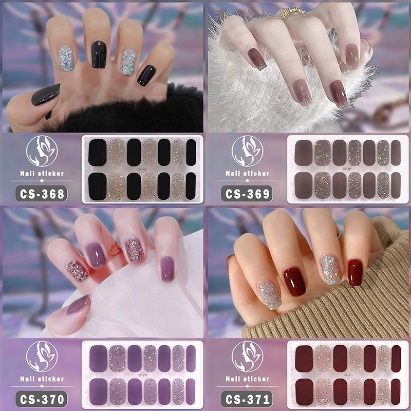 1PC (в комплекте 14 маленьких наклеек) Гелевая наклейка для укрепления ногтей без запекания, водостойкая и прочная 3D наклейка для обертывания ногтей, сплошной цвет, луковый порошок