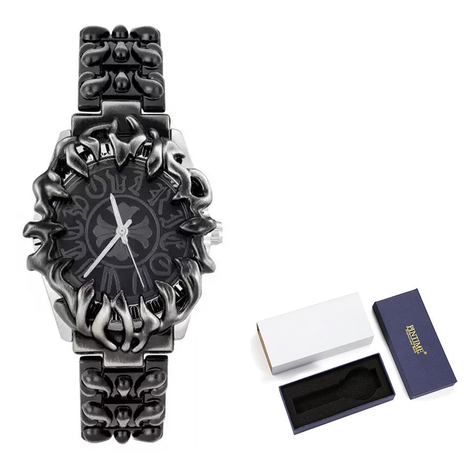 Gold Claw Quartz Watch Unique Hollow Stainless Steel Bracelet Wristwatch Hip Hop Streetwear Calendar Relogio Masculino