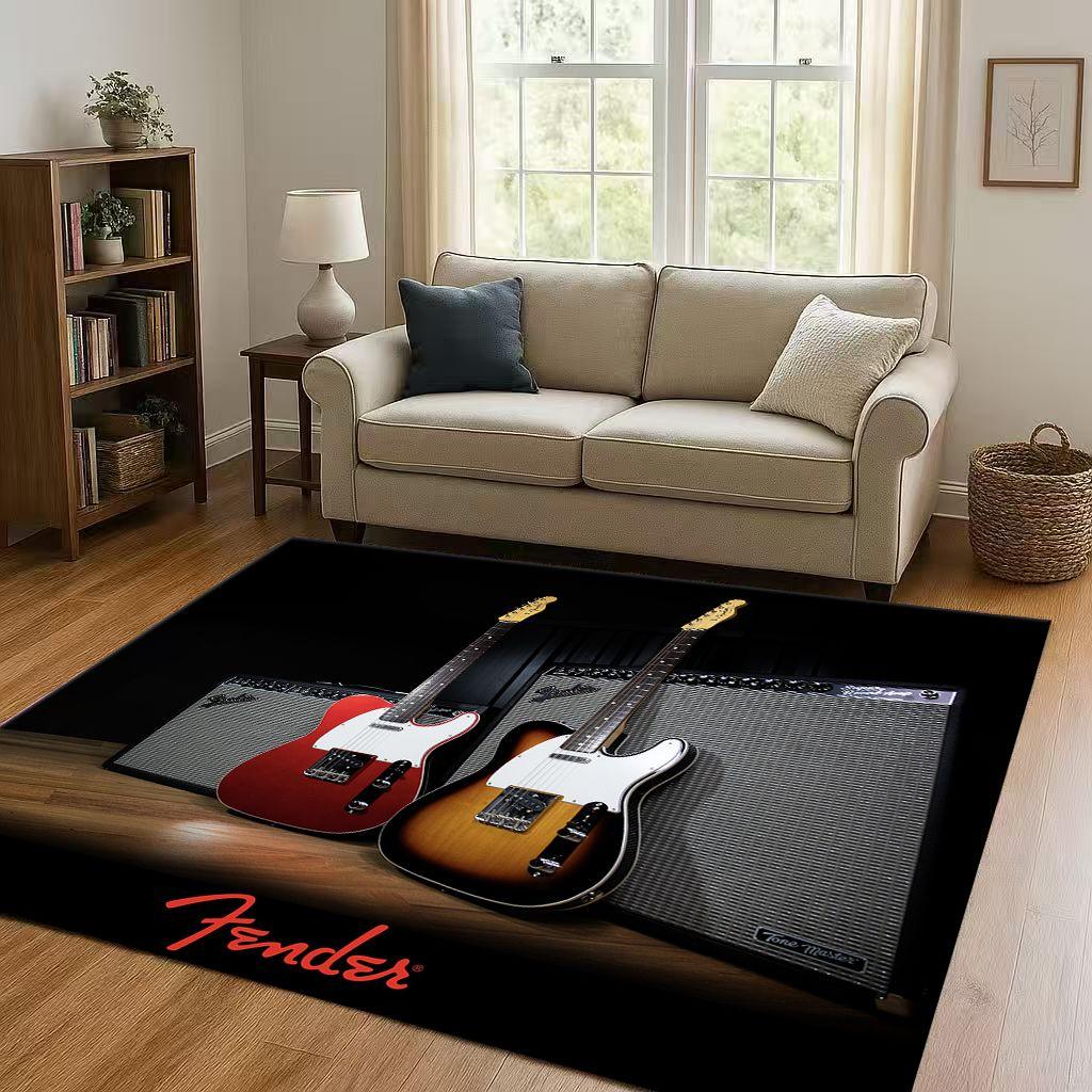 3D F Fender Гитара Музыкальный Инструмент Знак Гостиная Нескользящий Ковер Ковер для Спальни Дивана, Легко Чистить Домашний Декор Коврик