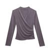 Sexy Cross V-neck T-shirt for Women In Women's Long-sleeved Autumn Fashionable Design Pleated Top Temperament Waist-hugging Slimming Base Shirt