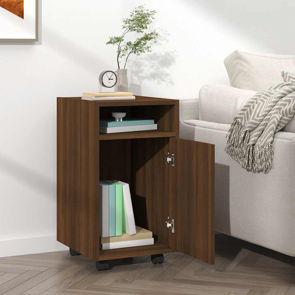 Side Table with Casters Brown Oak Effect 33 x 38 x 60 cm