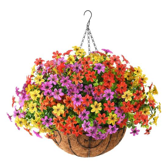 Искусственная подвесная корзина с цветами, УФ-стойкая, для улицы, Цветы из искусственного шелка, Эвкалипт в корзине для крыльца, патио, балкона