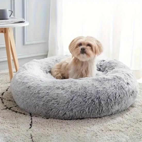 Round Pet Nest Bed Fuzzy Cat Bed Calming Donut Bed with Non-Slip Bottom Washable Fluffy Dog Bed for Small Medium Dogs And Cats