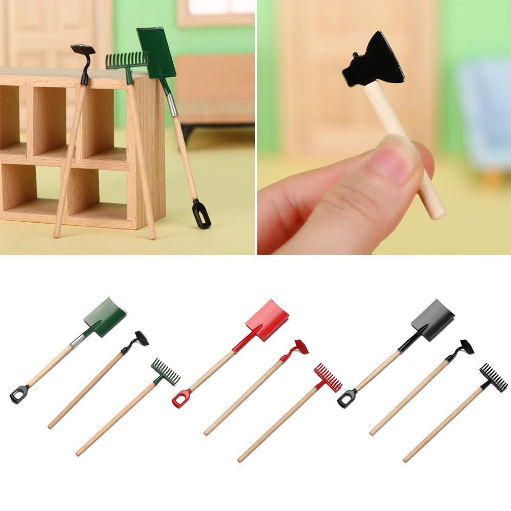 Игровой домик Лейка Деревянная мотыга Лопата Кукольные наборы для фермерства Миниатюрные инструменты Аксессуары для кукольного домика