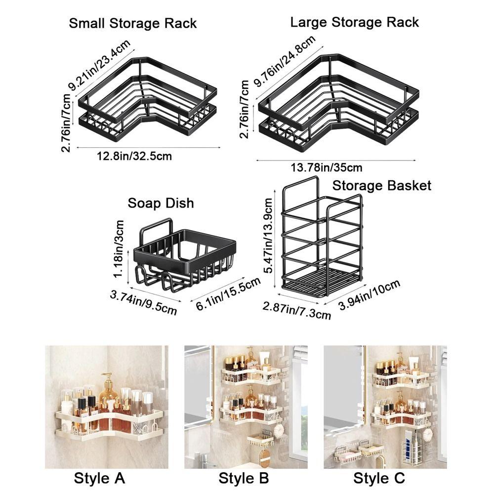 1Pc/3Pcs/5Pcs Carbon Steel Triangle Storage Rack Punch Free Large Capacity Corner Storage Shelf Drainable Wall Mounted