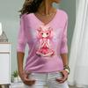 Cute Elf Print Women Tshirts Ladies Tops Long Sleeve V-neck Pullover Femme T-shirts T Shirt For Women