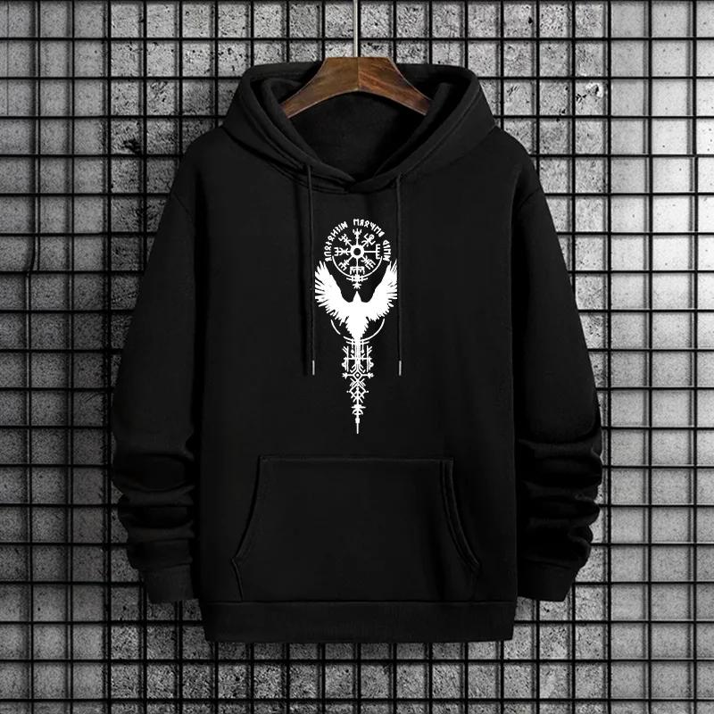 Viking Raven Mens Autumn Winter Hoodie Urban Streetwear Fashion Hooded Sweatshirt Male Hip Hop Trendy Casual Wear Hoody Pullover