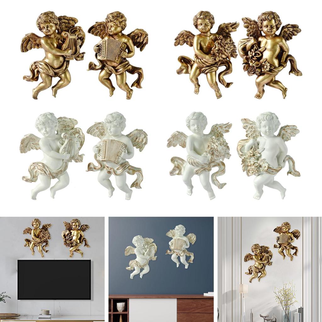 2x Angel Statue Figurines Cherub Wall Sculpture for Barchurch Dining Room