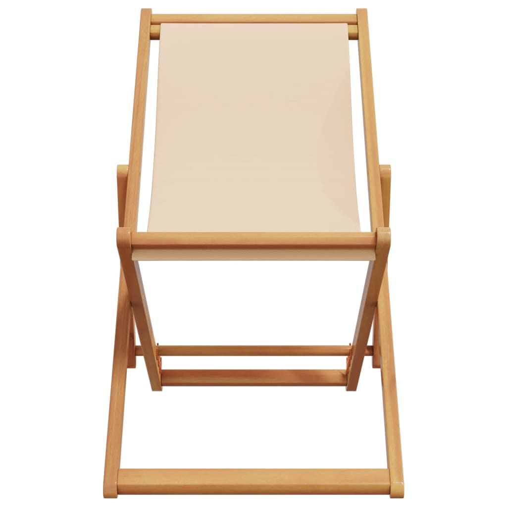 Beach Chairs 2 pcs. Foldable Beige Fabric and Solid Wood