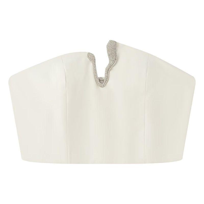 Kaslead New Arrival Women's Clothing Fashion Style Fashion Minimalist Rhinestone Design Tube Top Tops Mid-Length Dress Set