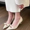 Fashion 2025 New Fashion Versatile Hot Sale Genuine Pointed Toe Heels Wedding Spring Autumn Shoes Grace Cozy Butterfly-knot Slip On