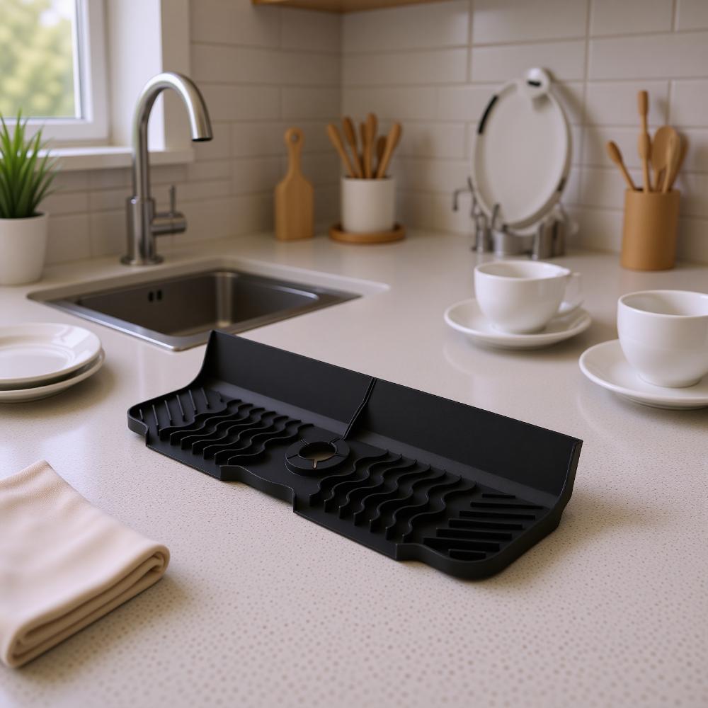 Grey Black Draining Drying Tray Silicone Sink Protector Draining Mat Home Supply