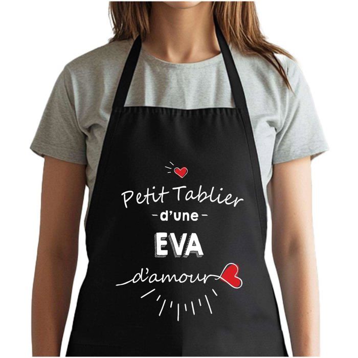 Tablier de cuisine - Eva d'amour - Coton épais noir - Impression bretonne (France) - Liens ajustables