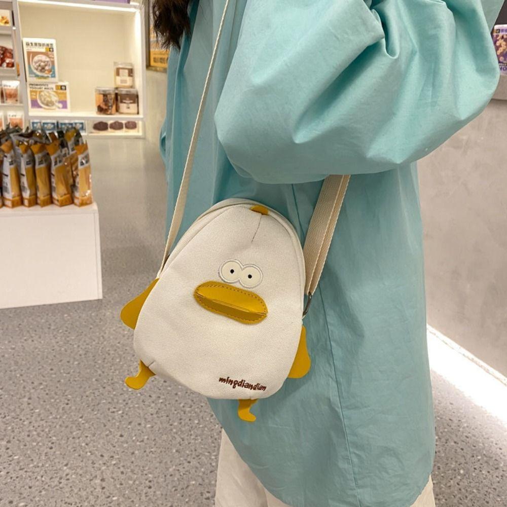 Canvas Small Messenger Bag Cartoon Cute Handbag Simple Funny Chick Crossbody Bag  Women