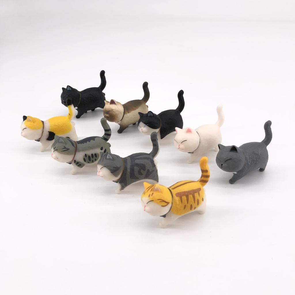 9 Pcs/Set Cute Doll Cat Sculpture Decoration Head Rotatable Doll Cat Toy Desktop Decoration Ornaments
