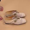 Fashion Soft Leather Simple Wedge Heel Cool Mopping Summer New Square Toe Shallow Mouth Woven Cutout Metal Buckle Wear Wrapped Slippers