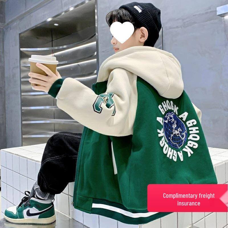 Мальчиковая бархатная бейсбольная куртка с капюшоном Осень/Зима 2025