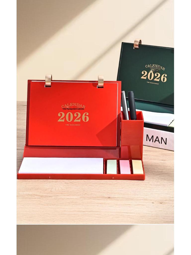 2026 год Лошади Деревянный настольный календарь и многофункциональный стакан для ручек Подарочный набор.