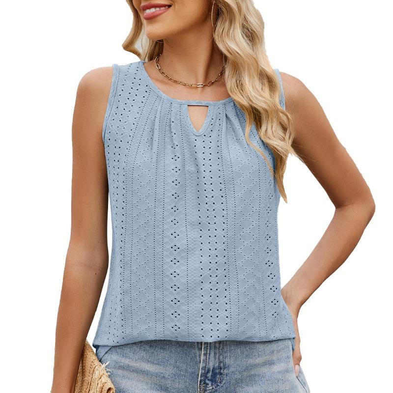 Женская футболка без рукавов с круглым вырезом и плиссировкой, весна-лето