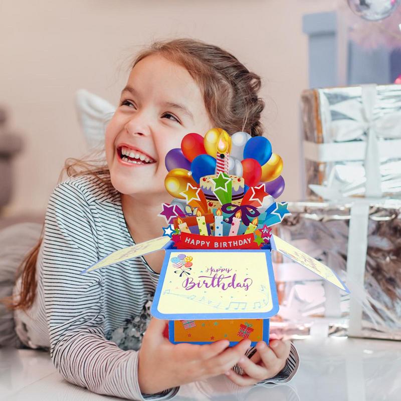 Детская открытка на День Рождения 3D Pop-up Музыкальная со светодиодной подсветкой Поздравительная открытка на День Рождения 3D Pop-up Поздравительные открытки со свечой, которую можно задуть, Для