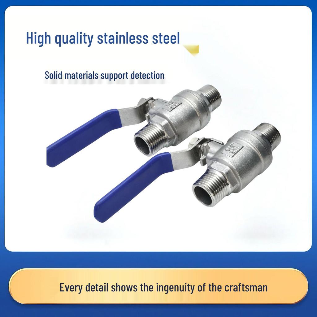 304 Stainless Steel Two-Piece Double Male Thread Ball Valve, Available in 1/2", 3/4", and 1" Sizes