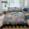 Excavator Duvet Cover Set Microfiber Tractor Truck Comforter Cover Twin Construction Vehicle Cartoon Bedding Set for Boys Teens