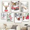 Winter Snow Tree Landscape Posters Canvas Painting Christmas Gifts Red Car Wall Art Print Picture Nordic Poster Home Decoration