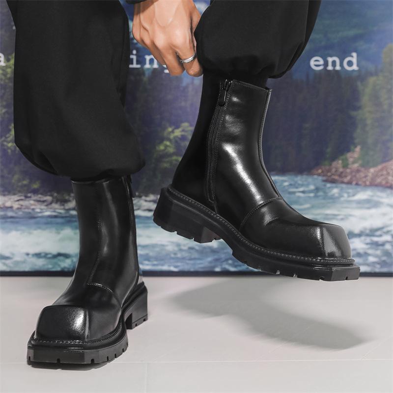 Chelsea boots men's 2024 autumn and winter new British style men's square head thick sole heightening Martin boots 2907-J