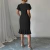 Женское модное однотонное платье с круглым вырезом и короткими рукавами, с оборками, сексуальное, элегантное, с рыбьим хвостом