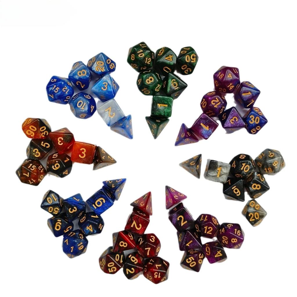 7pcs New Two Color Starry Sky Polyhedral Number Dice for RPG Cthulhu Running Team Board Game D20 D12 D10 D8 D6 D4 Dnd Dice Set