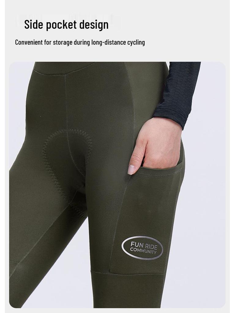 Женские флисовые велосипедные штаны-полукомбинезон INBIKE с высокой талией, карманами и ремнем для осенне-зимнего шоссейного велоспорта