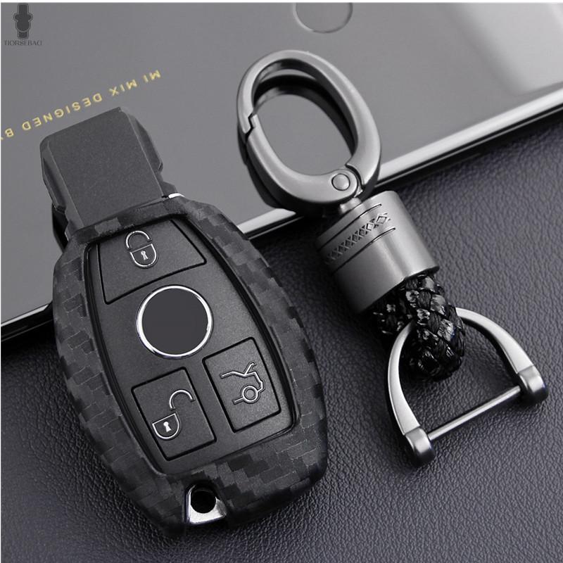 Silicone Carbon Fiber Key Case for Mercedes-Benz C-Class, C200L, GLC260, GLK300