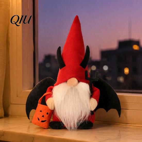 Black Red Party Favors Halloween Gnome Figurine, Faceless Dwarf Doll Decor with Devil Witch Decorative Figures for Mummy, Soft Fabric Tabletop