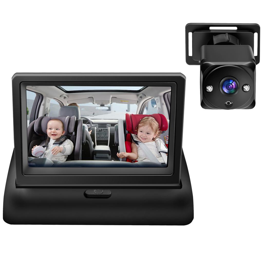 1080P Baby Car Camera, 4.3 Baby Monitor with Night Vision Function and 150 Degrees Wide View, 360 Degrees Rotation