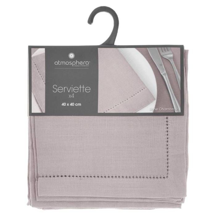 Lot de 4 serviettes de table "Chambray" gris souris 40x40cm - Atmosphera createur d'interieur