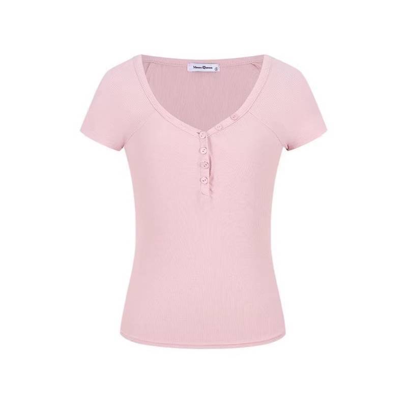 Queen White Vneck Short Sleeve T Shirt For Summer Casual Women