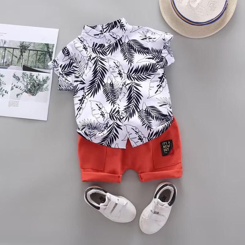 Summer Boys' Infant Casual Two-Piece Outfit - Trendy Short-Sleeve Shirt and Suit