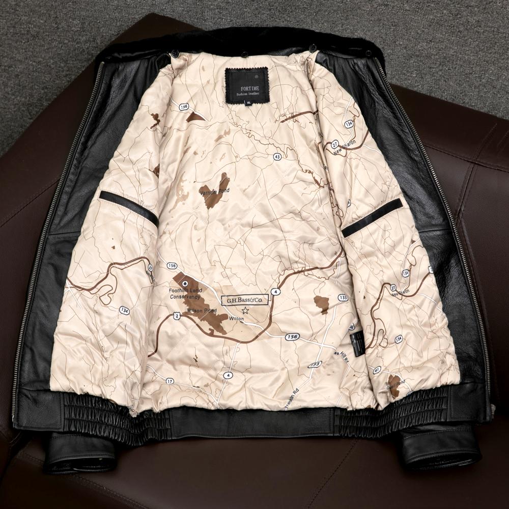 New Genuine Leather Jacket Men Real Cowhide Fur Collar Flight Coat Winter Padded Jacket