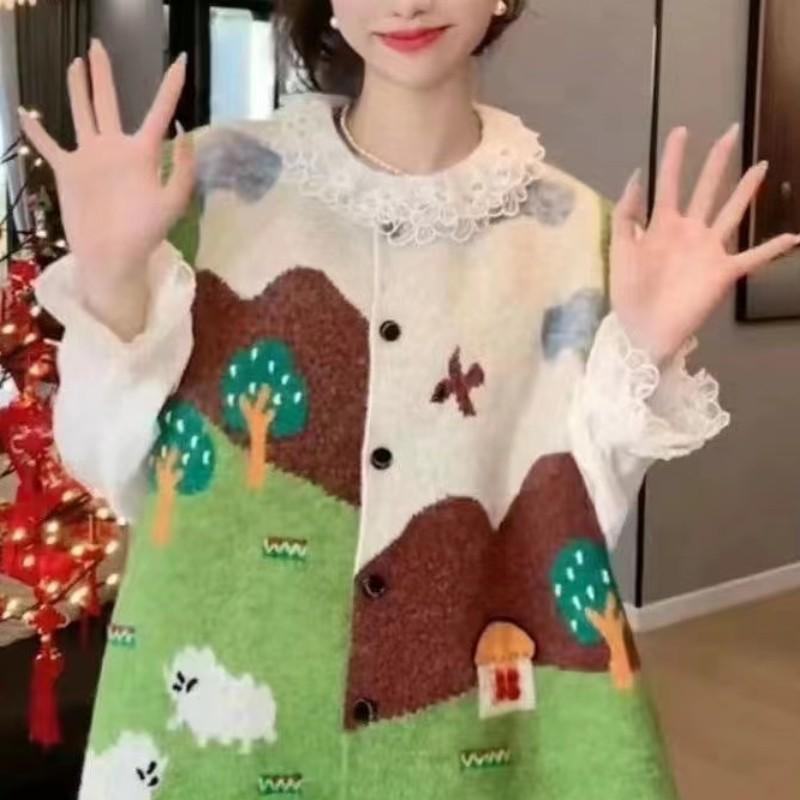 Жаккардовый трикотажный жилет кардиган женский осенний свободный жилет большого размера из мягкого трикотажного полотна