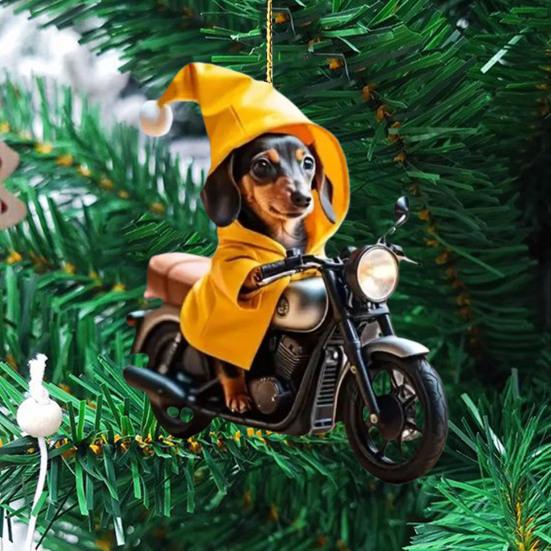 Мотоцикл собака акриловые подвесные украшения для дома комнатная рождественская елка зеркало заднего вида автомобиля 2D плоский желтый балахон езда щенок подвесные украшения
