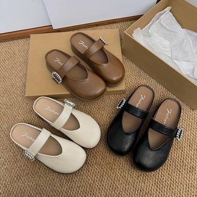 Универсальные повседневные полутапочки-мешки женские весна-лето 2025 новые ленивые однопедальные туфли со стразами удобные и легкие