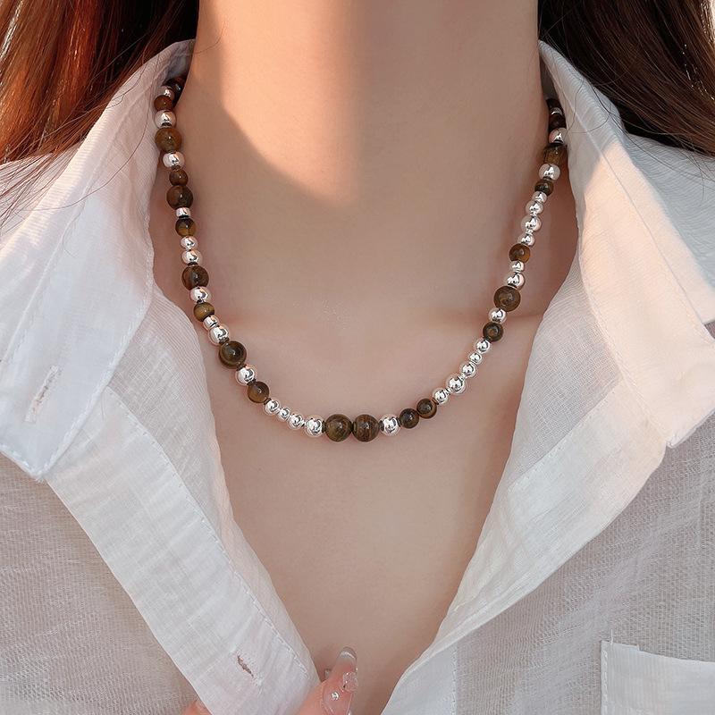 Овальное колье Maillard Тигровый глаз для женщин - Легкая роскошь Осень/Зима Цепочка на ключицу Модная Высококачественная Бижутерия