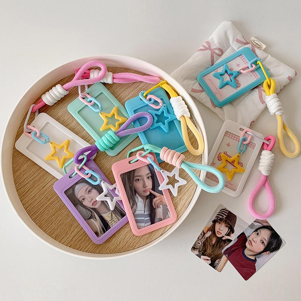 Брелок-держатель для фотокарточек, плетеный шнурок, держатель для фотокарточек, защитный рукав для ID-карты, школьные канцелярские принадлежности для женщин