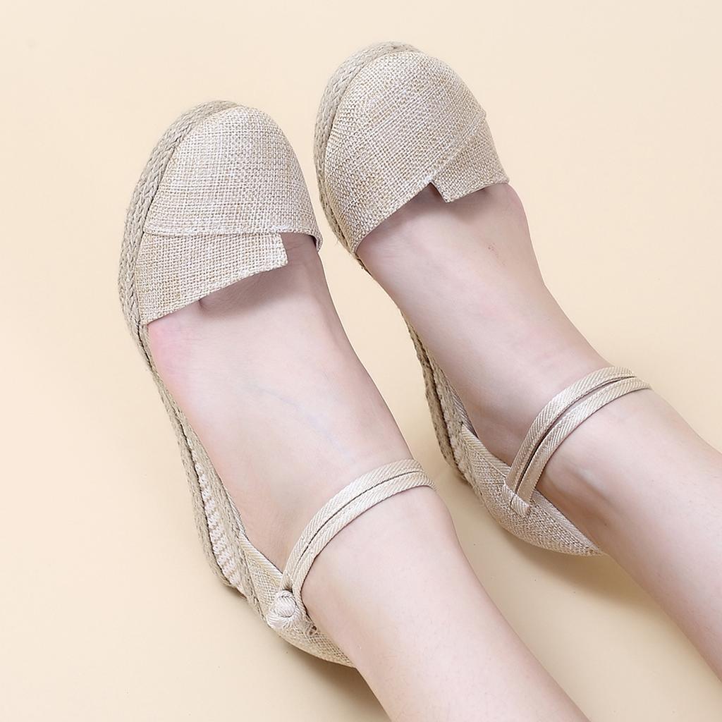 Womens Sandalias Wedges Comfortable Pointed Hemp Rope Weaving Casual Shoes