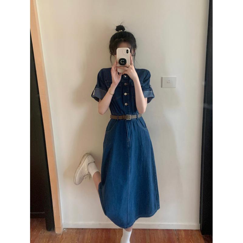 Real Shot Plus Size Denim Short Sleeve Dress для женщин - Летняя коллекция, утягивающий дизайн талии
